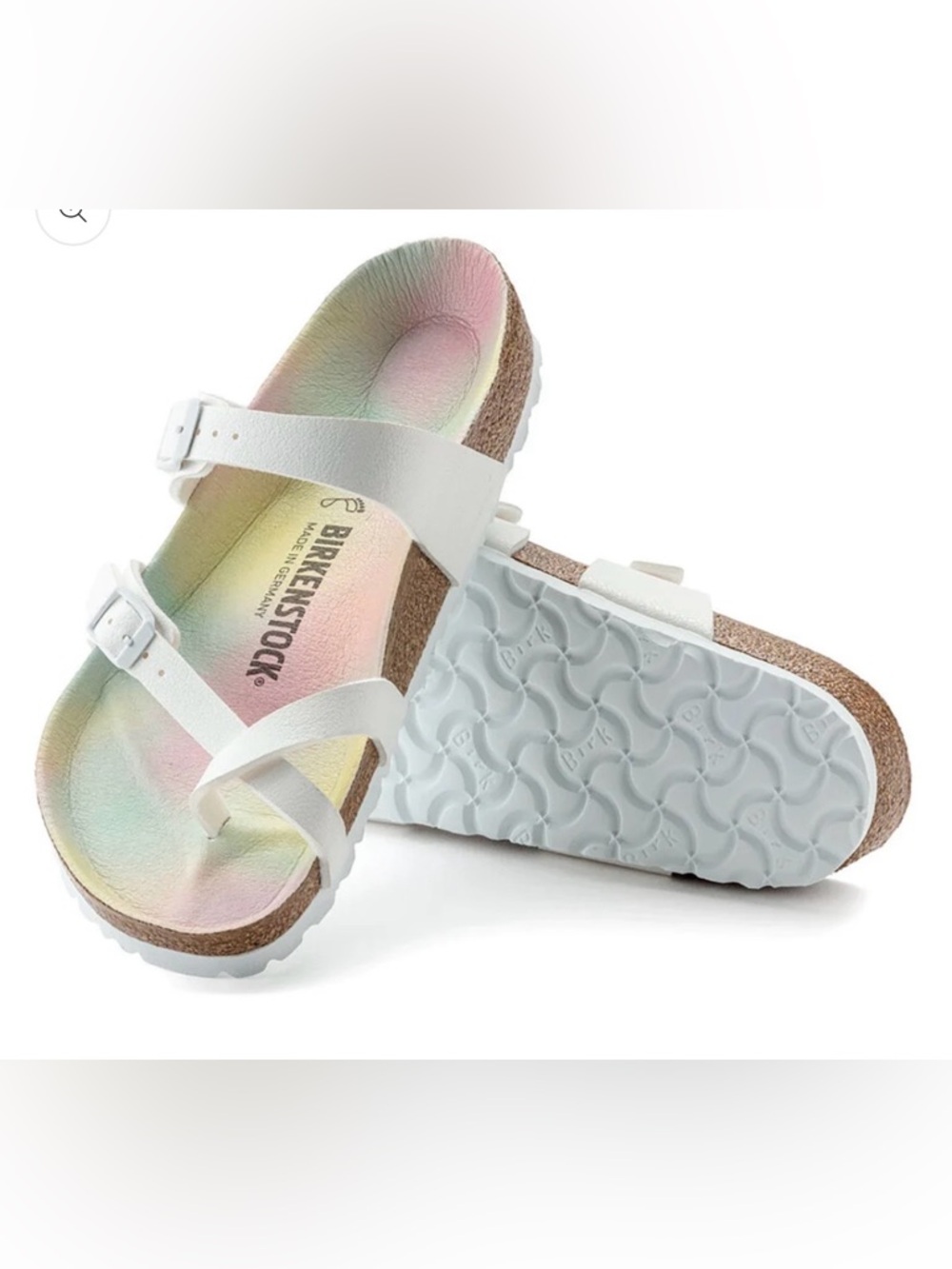 Birkenstock White Sandals with Pastel Rainbow Footbed